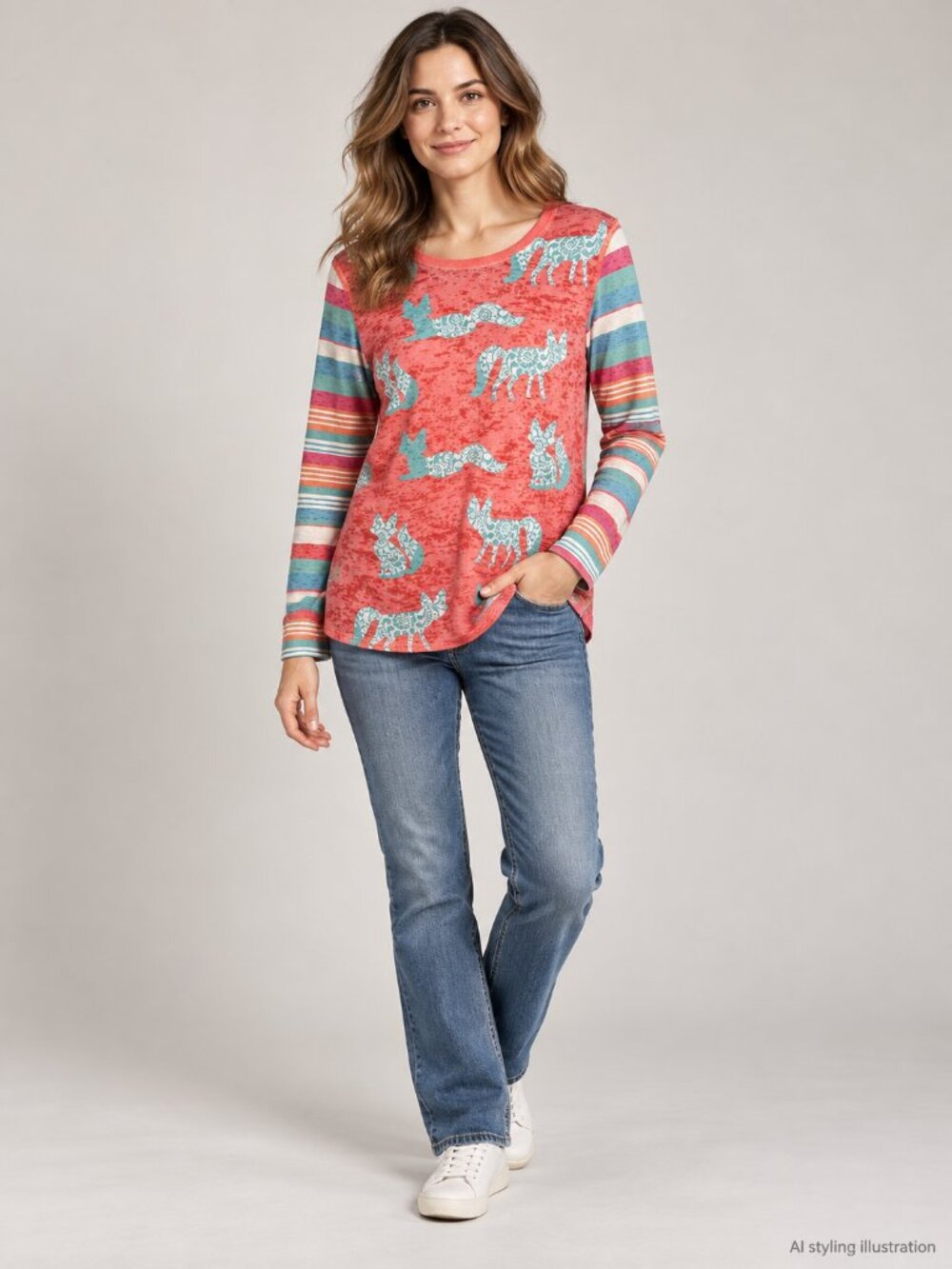 Before + Again Fox Paisley Mixed Print Top M Artsy Maximalist